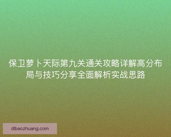 保卫萝卜天际第九关通关攻略详解高分布局与技巧分享全面解析实战思路